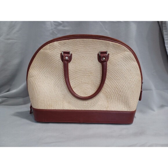 VINTAGE LE SAC STRAW AND LEATHER DOUBLE HANDLE HANDBAG - Picture 14 of 16